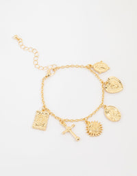 Gold Plated Cross Heart & Sun Charm Bracelet - link has visual effect only