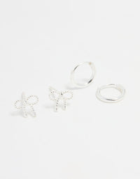 Sterling Silver Bow & Hoop Earrings 2-Pack - link has visual effect only