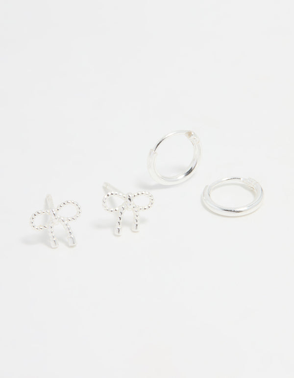 Sterling Silver Bow & Hoop Earrings 2-Pack