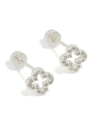 Sterling Silver Cubic Zirconia Hollow Pave Flower Stud Earrings - link has visual effect only