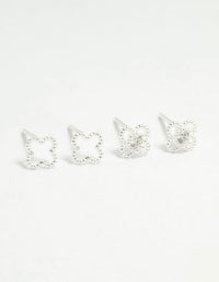 Sterling Silver Cubic Zirconia Flower Stud Earrings 2-Pack - link has visual effect only