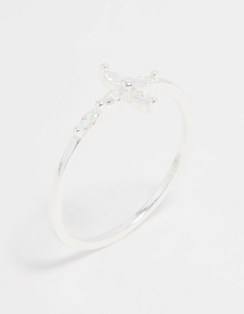 Sterling Silver Cubic Zirconia Marquise Cross Ring