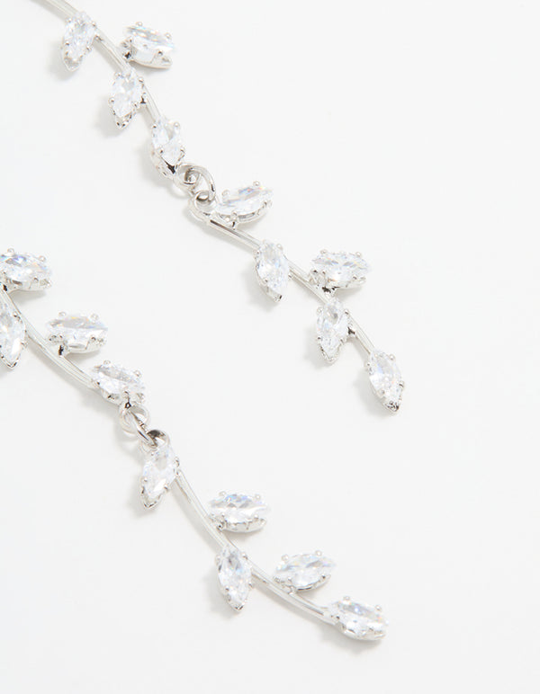 Silver Cubic Zirconia Vine Drop Earrings