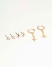 Gold Cubic Zirconia Cross & Stud Earrings 3-Pack - link has visual effect only