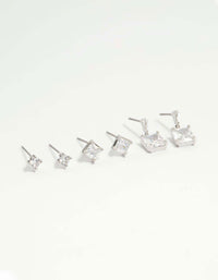 Silver Cubic Zirconia Stud & Drop Earrings 3-Pack - link has visual effect only