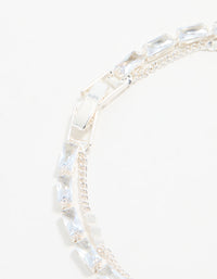 Silver Cubic Zirconia Diamante & Chain Bracelet - link has visual effect only