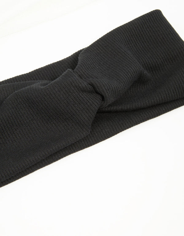Black & White Ribbed Fabric Twist Stretch Headbands 2-Pack