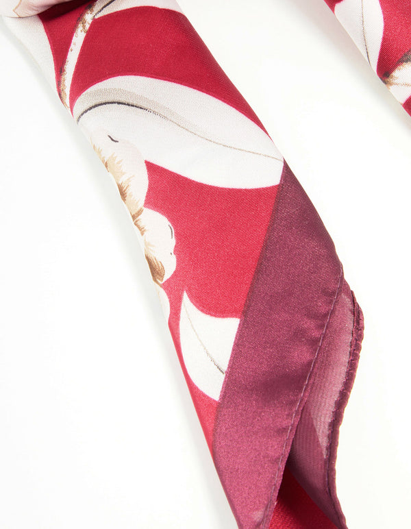 Red Floral Outline Print Fabric Scarf