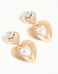 Gold Pearl Heart Drop Earrings - link has visual effect only