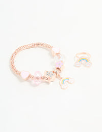 Kids Rose Gold Rainbow Stretch Bracelet & Ring Set - link has visual effect only