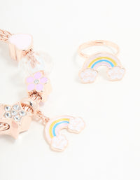 Kids Rose Gold Rainbow Stretch Bracelet & Ring Set - link has visual effect only