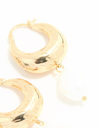 Gold Plated Pearl Drop Hoop Earrings - link has visual effect only