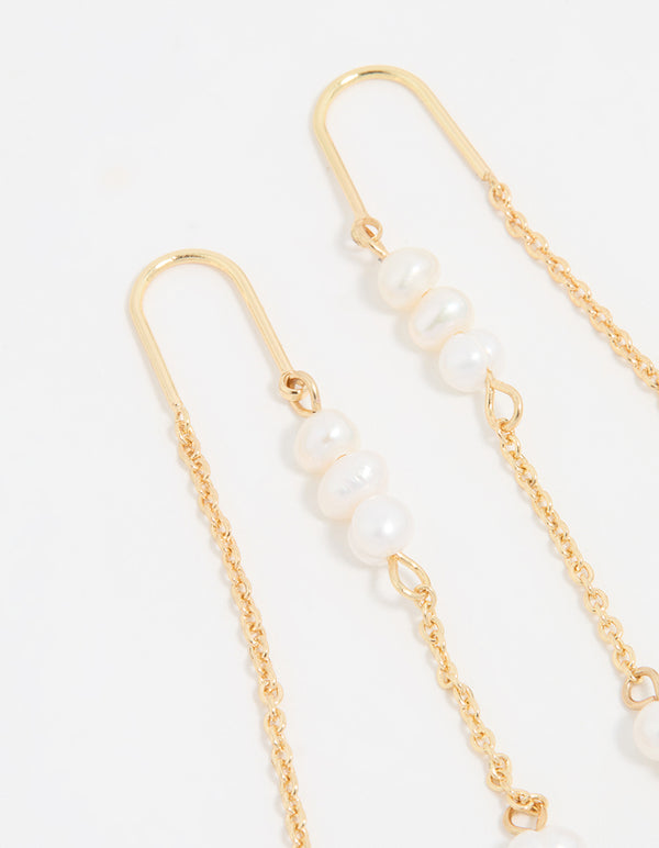 Gold Plated Freshwater Pearl Drop Threader Earrings