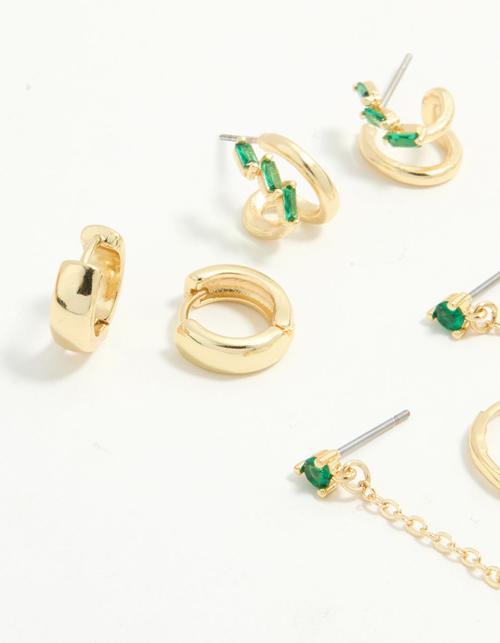 Gold Plated Green Cubic Zirconia Stacker Earrings 5-Pack