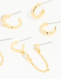 Gold Plated Diamante Hoop & Chain Drop Earrings 5-Pack - link has visual effect only