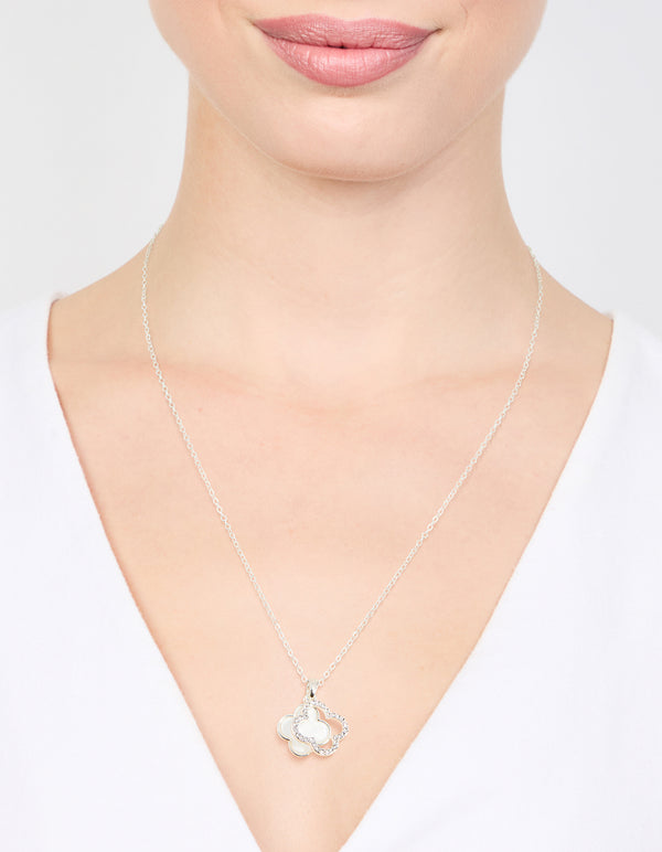Silver Plated Diamante Outline Pendant Flower Necklace