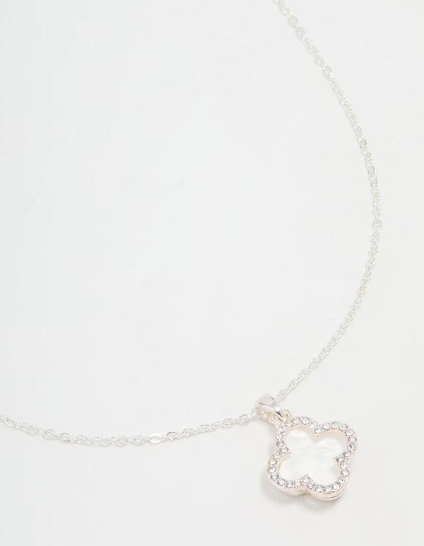 Silver Plated Diamante Outline Pendant Flower Necklace