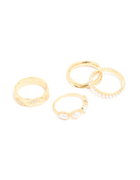 Gold Plated Diamante & Pearl Twisted Rings 4-Pack - link has visual effect only