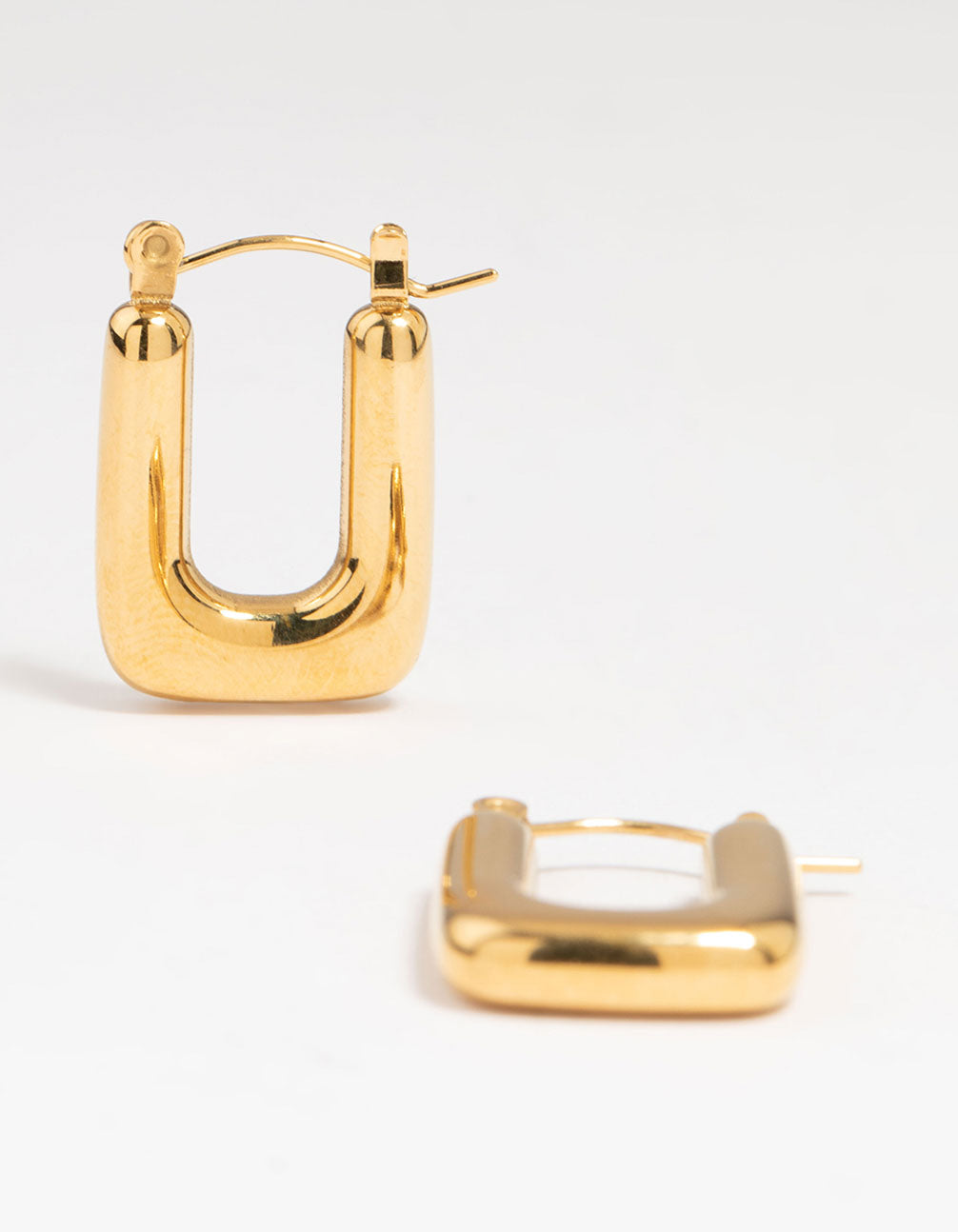 Waterproof Gold Plated Stainless Steel Organic Rectangle Hoop Earrings