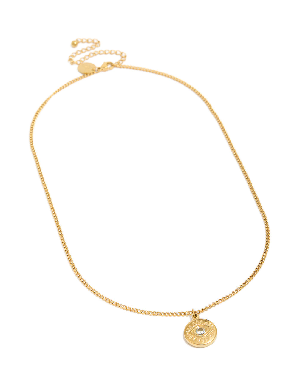 Waterproof Gold Plated Stainless Steel Cubic Zirconia Evil Eye Pendant Necklace