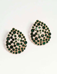 Rose Gold Green Diamante Teardrop Stud Earrings - link has visual effect only