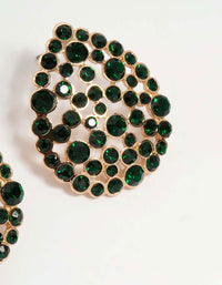 Rose Gold Green Diamante Teardrop Stud Earrings - link has visual effect only