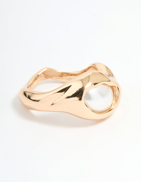 Gold Pearl Molten Circle Ring