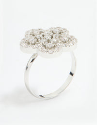 Silver Cubic Zirconia Statement Flower Ring - link has visual effect only