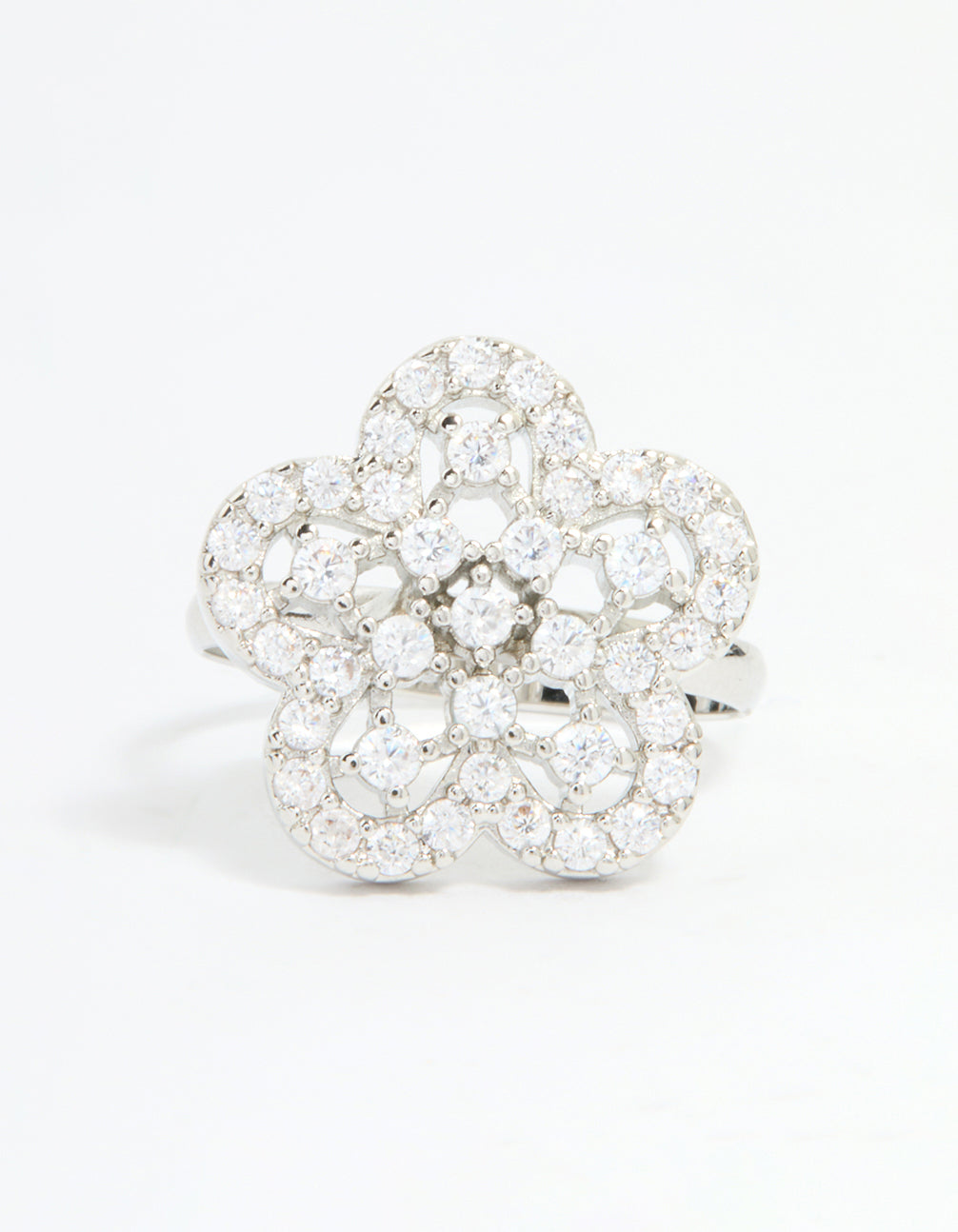 Silver Cubic Zirconia Statement Flower Ring