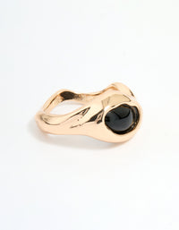 Gold Black Stone Circle Ring - link has visual effect only