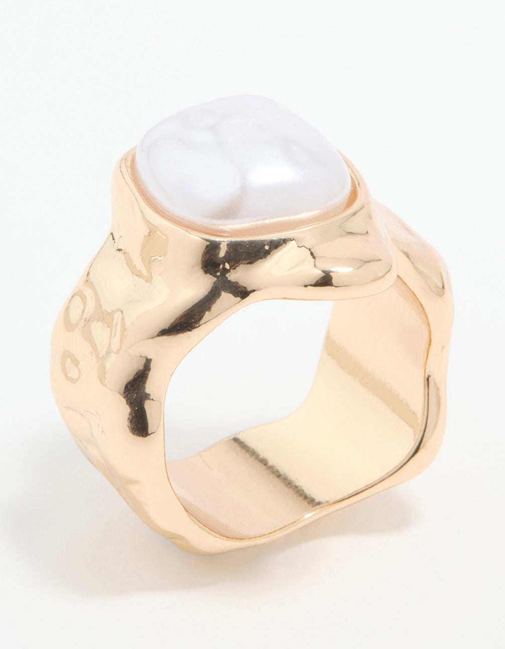Gold Pearl Statement Molten Ring