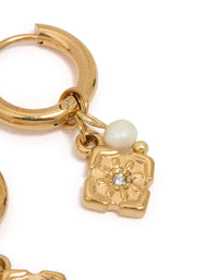 Waterproof Gold Plated Stainless Steel Flower Drop Huggie Earrings - link has visual effect only