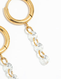 Waterproof Gold Plated Stainless Steel Cubic Zirconia Droplet Huggie Earrings - link has visual effect only