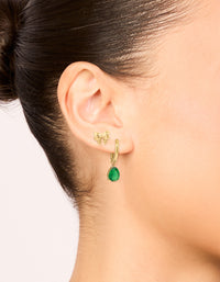 Waterproof Gold Plated Stainless Steel Cubic Zirconia Huggie & Bow Stud Earrings 2-Pack - link has visual effect only