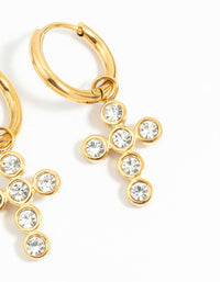 Waterproof Gold Plated Stainless Steel Diamante Cross Earrings 2-Pack - link has visual effect only