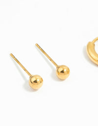 Waterproof Gold Plated Stainless Steel Ball Earrings 2-Pack - link has visual effect only