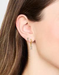 Waterproof Gold Plated Stainless Steel Cubic Zirconia Rectangle Stud & Hoop Earrings 2-Pack - link has visual effect only