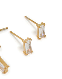 Waterproof Gold Plated Stainless Steel Cubic Zirconia Rectangle Stud & Hoop Earrings 2-Pack - link has visual effect only