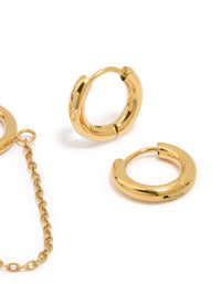 Waterproof Gold Plated Stainless Steel Cubic Zirconia Chain Huggie Earrings 2-Pack - link has visual effect only