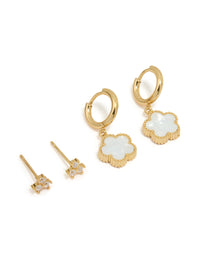 Waterproof Gold Plated Stainless Steel Cubic Zirconia Petal Earrings 2-Pack - link has visual effect only