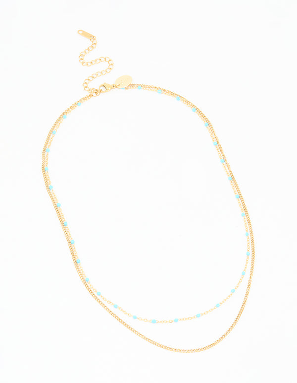Waterproof Gold Plated Stainless Steel Beaded Layered Necklace