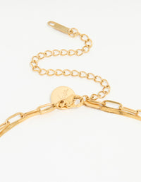 Waterproof Gold Plated Stainless Steel Double Link Layered Necklace - link has visual effect only