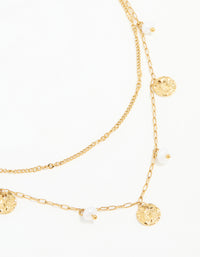 Waterproof Gold Plated Stainless Steel Pearl & Coin Layered Necklace - link has visual effect only