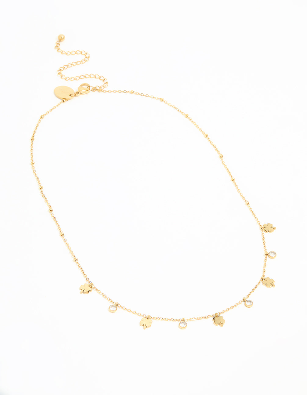 Waterproof Gold Plated Stainless Steel Cubic Zirconia Clover Pendant Necklace