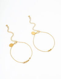 Waterproof Gold Plated Stainless Steel Layered Ball Bracelets 2-Pack - link has visual effect only