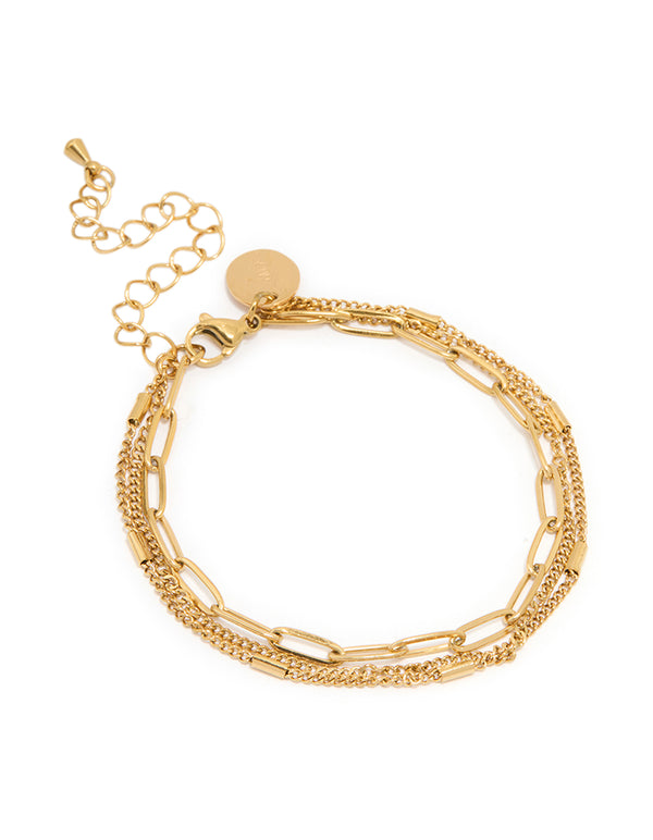 Waterproof Gold Plated Stainless Steel Layered Chain Bracelet