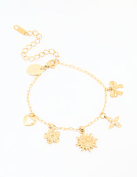 Waterproof Gold Plated Stainless Steel Flower & Sun Charm Bracelet - link has visual effect only