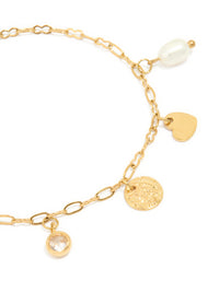 Waterproof Gold Plated Stainless Steel Pearl & Charm Bracelet - link has visual effect only