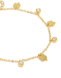 Waterproof Gold Plated Stainless Steel Cubic Zirconia Shamrock Bracelet - link has visual effect only