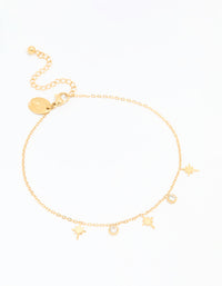 Waterproof Gold Plated Stainless Steel Cubic Zirconia Anklet - link has visual effect only